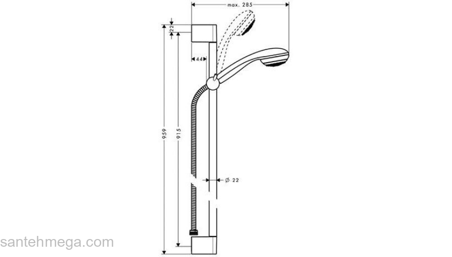 Душевой гарнитур Hansgrohe Crometta 85 90cm 1jet/Unica 27729000. Фото