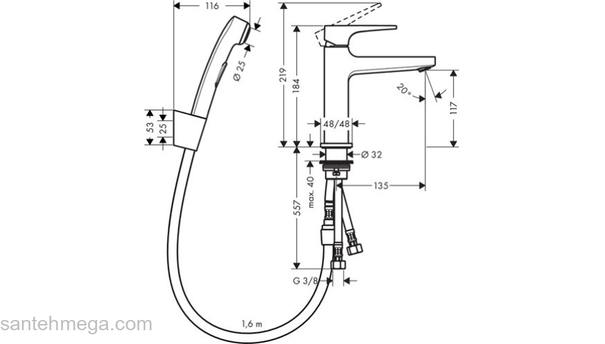 Смеситель для раковины Hansgrohe Metropol 110 74522000. Фото
