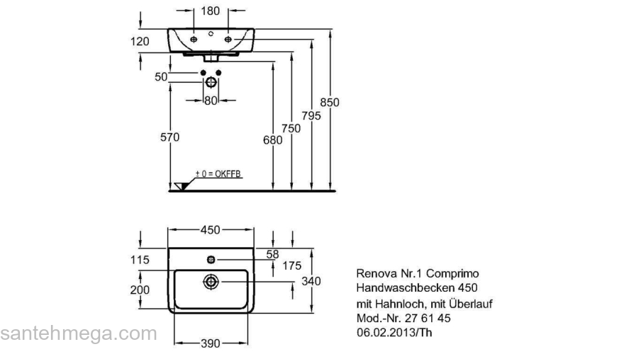 Раковина GEBERIT Renova NR.1 Comprimo 45х34 276145000. Фото