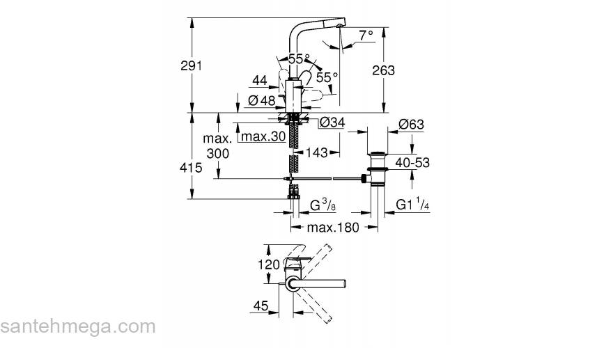 Смеситель однорычажный для раковины GROHE 23054003 Eurodisc Cosmopolitan с высоким изливом, хром. Фото