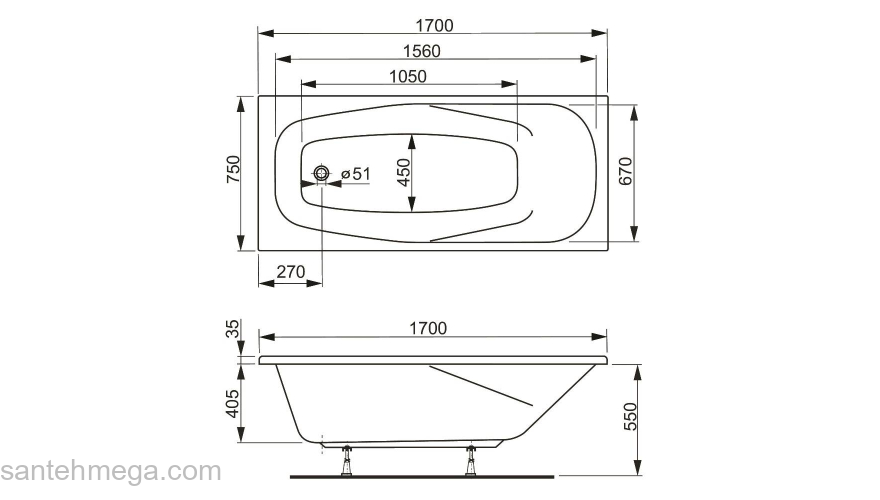Акриловая ванна VAGNERPLAST ARONIA 170 VPBA170ARN2X-01. Фото