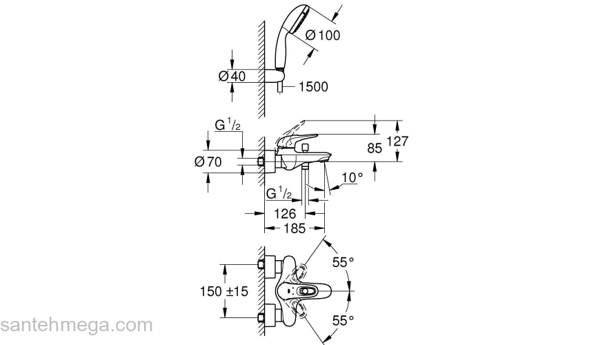 GROHE 3359230A Eurostyle 2015 Смеситель для ванны с душевым набором. Фото