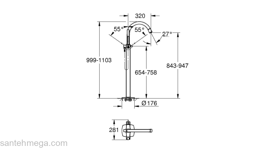 Смеситель для ванны GROHE Grandera 23318000. Фото