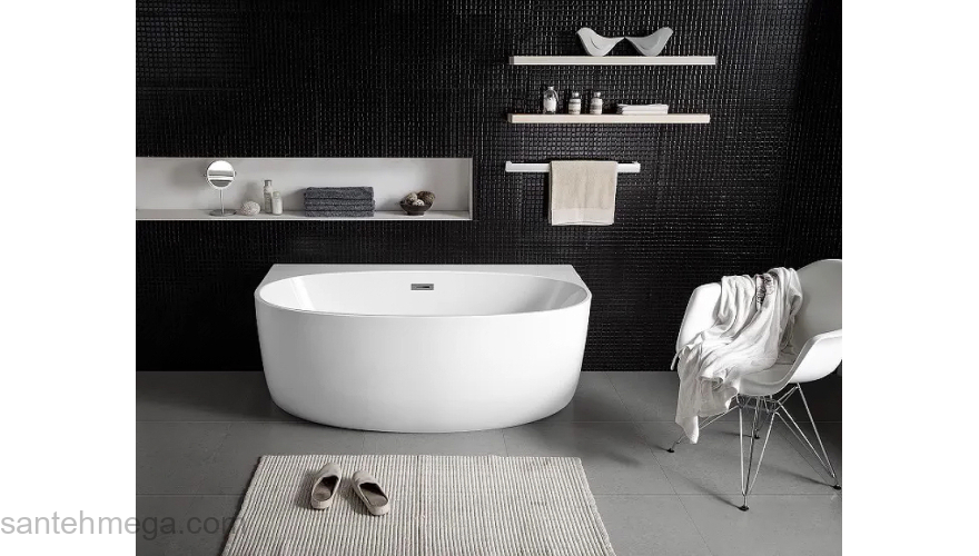 Ванна акриловая Azario CAMBRIDGE 1695х880х580, пристенная, в комплекте с сифоном и металлической рамой CAM17289. Фото