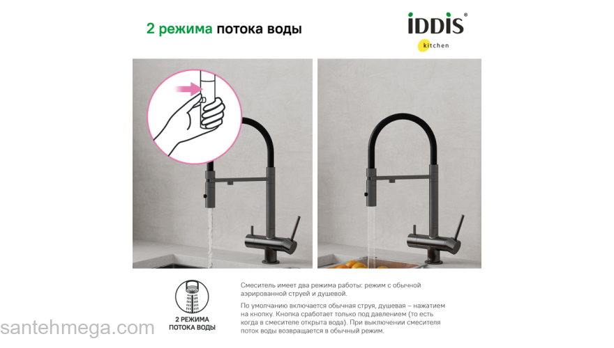 Смеситель для кухни с фильтром и гибким изливом графит Ace IDDIS ACEGMFFi05. Фото