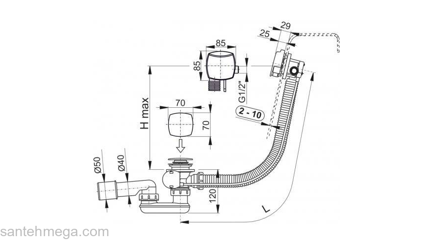 Слив-перелив ALCAPLAST A564CRM2 (100 см). Фото