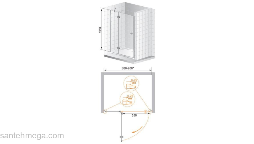 Душевая дверь CEZARES Verona VERONA-W-B-12-90-P-Cr-L. Фото