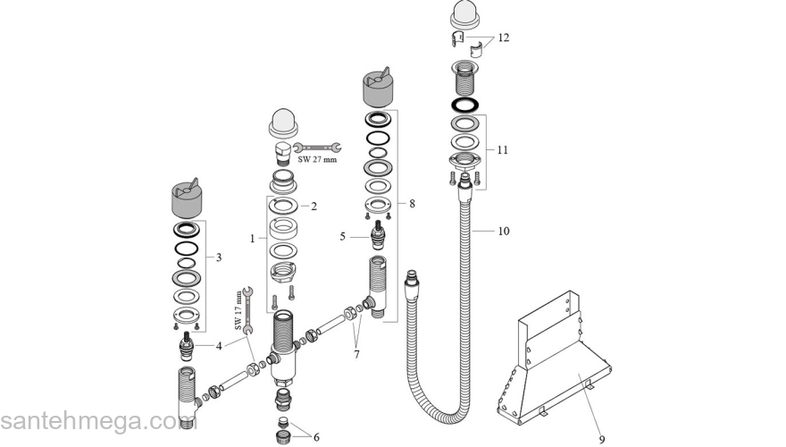 Базовый набор для установки смесителя на 4 отверстия на край ванны Hansgrohe 13244180. Фото