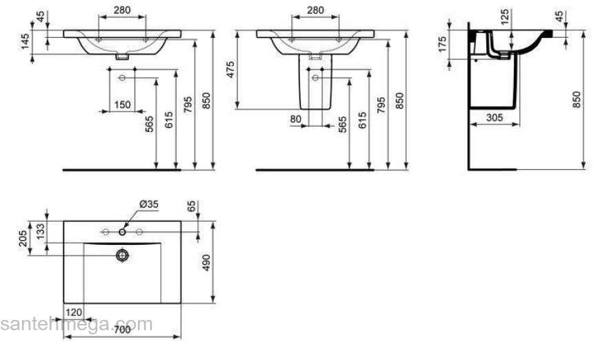 Раковина-столешница IDEAL STANDARD Connect 70х49 E812801. Фото