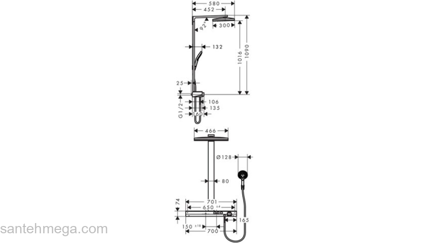 Душевая система Hansgrohe Rainmaker Select 460 2jet Showerpipe 27109400. Фото