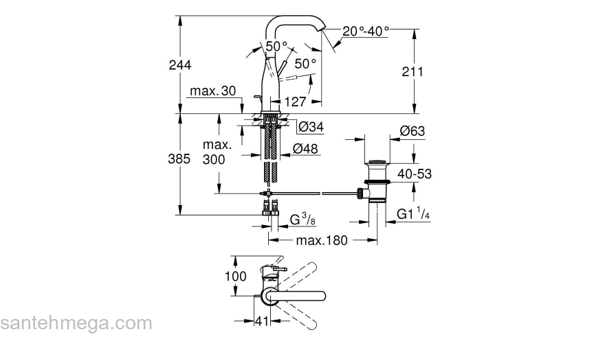 GROHE 32628GN1 Essence+ Смеситель для раковины с высоким изливом, сливной гарнитур. Фото