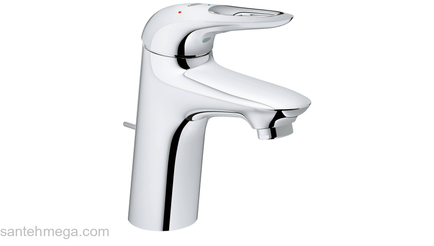 GROHE 23374003 Eurostyle 2015 Смеситель для раковины со сливным гарнитуром, с энергосберегающим картриджем - подача холодной воды при центральном положении рычага. Фото