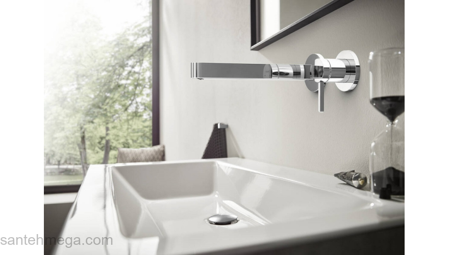 Finoris Смеситель для раковины, однорычажный, скрытого монтажа, настенный, с изливом 22,8 см 76050000, хром. Фото