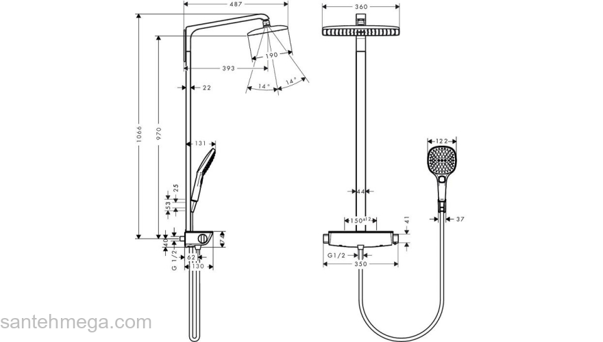 Душевая стойка Hansgrohe Raindance Select Showerpipe хром 27112000. Фото