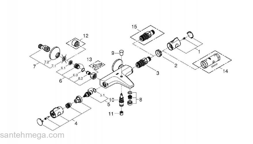 Термостатический смеситель для ванны GROHE Grohtherm 800 34567000. Фото