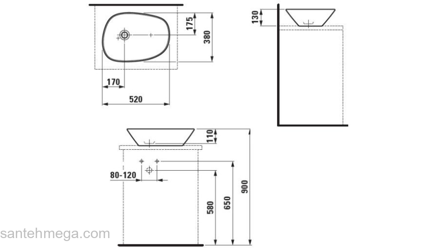 Раковина накладная LAUFEN Palomba 52х38 8.1680.2.000.112.1. Фото