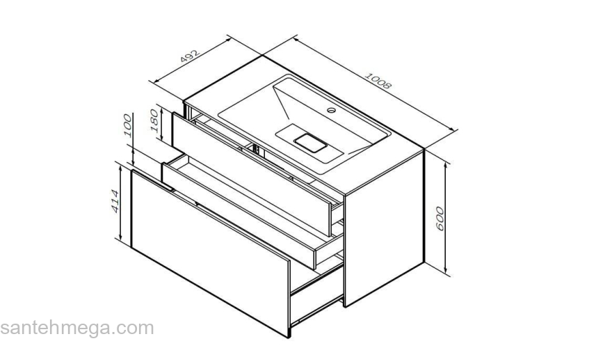 База под раковину подвесная 100 см, 3 ящика, графит матовый AM.PM Inspire 2.0 M50AFHX1003GM. Фото
