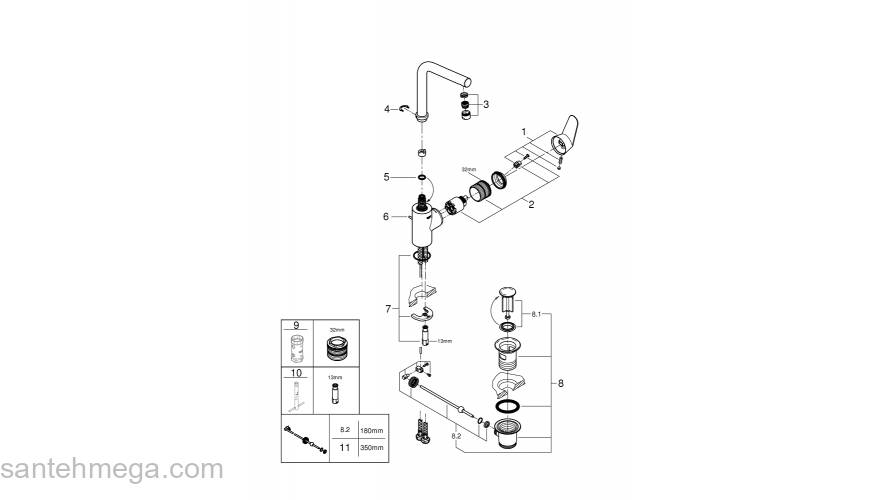 Смеситель однорычажный для раковины GROHE 23054003 Eurodisc Cosmopolitan с высоким изливом, хром. Фото