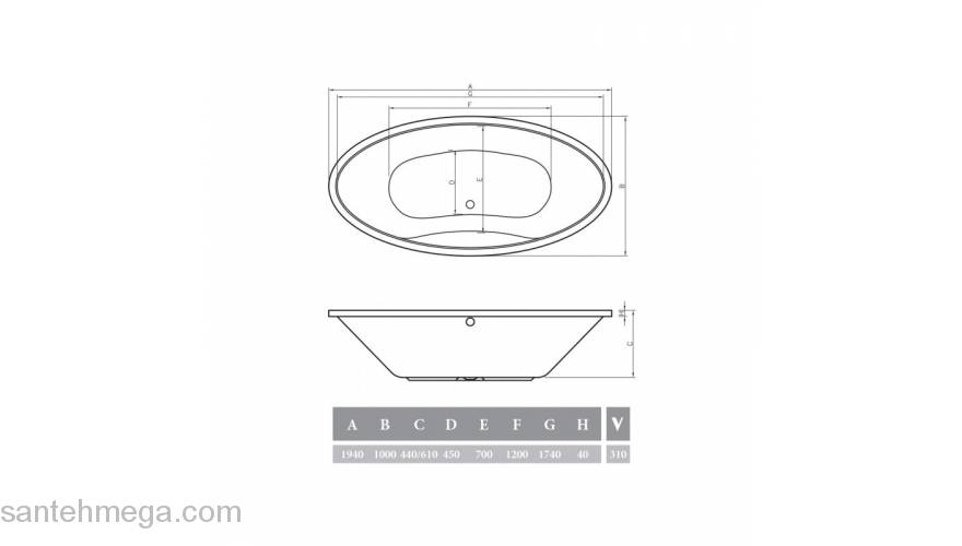 Ванна акриловая ALPEN Ventura 194 AVB0019. Фото