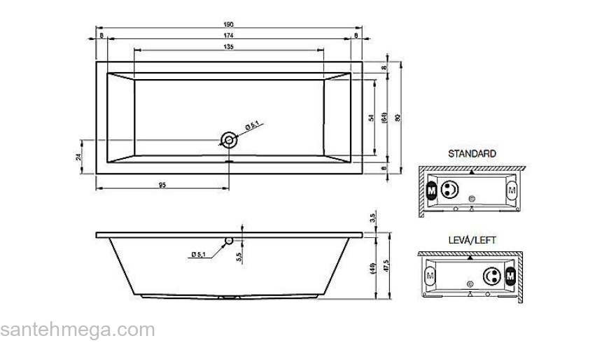 Ванна акриловая RIHO Lusso 190х80 BA59005. Фото