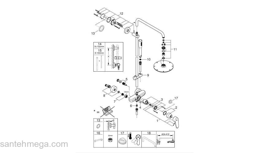 GROHE 23058003 Eurodisc Cosmopolitan 210 XXL Душевая система со смесителем для душа. Фото