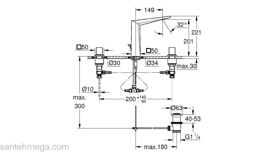 GROHE 20344A00 Allure Brilliant Смеситель для раковины на 3 отверстия c высоким изливом. Фото