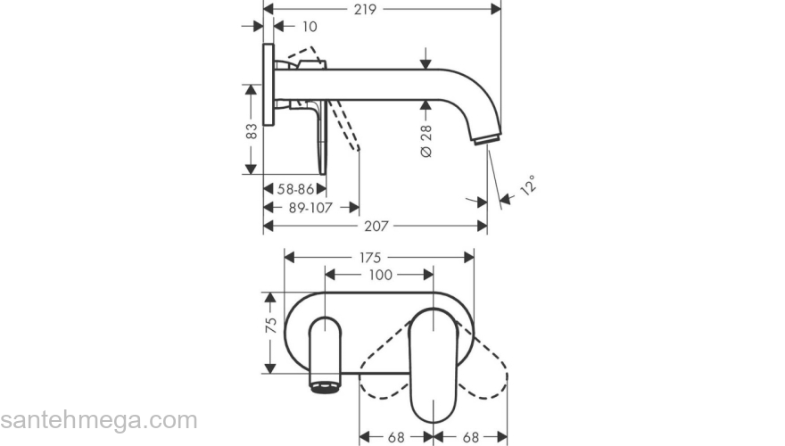 Смеситель для раковины настенный излив 204 см Hansgrohe Vernis Blend 71576000 хром. Фото