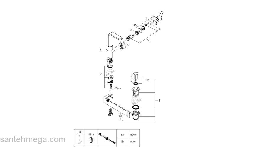 GROHE 23296001 Lineare New Смеситель однорычажный для раковины, высокий излив, со сливным гарнитуром. Фото