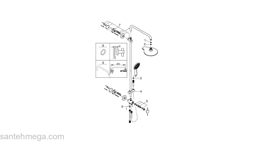 GROHE 27911000 Power & Soul Душевая система с переключателем для настенного монтажа, кронштейн 450 мм. Фото