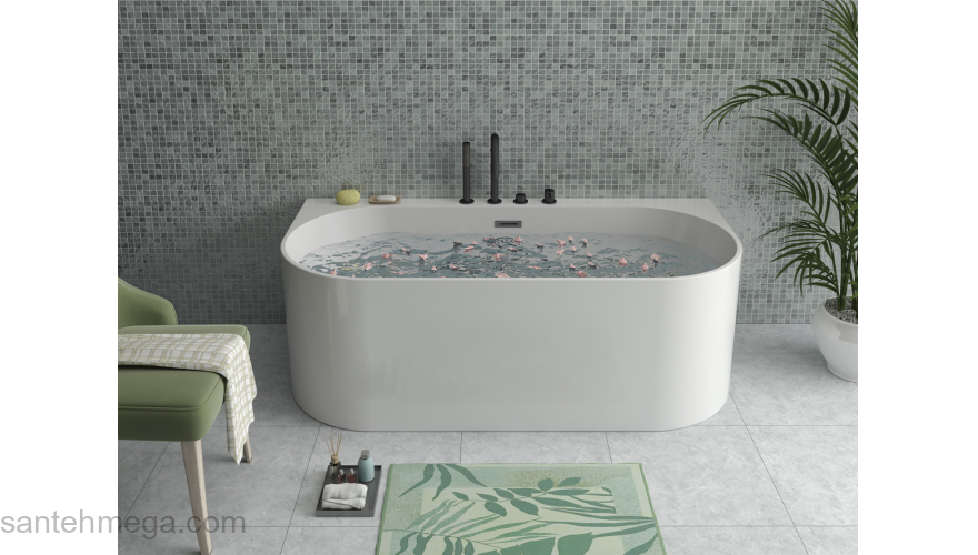 Ванна акриловая Azario BRADFORD 1800х800х580 пристенная, в комплекте с сифоном и металлической рамой BRA18080. Фото