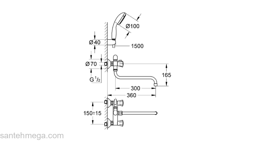 GROHE 2679010A Costa L Универсальный смеситель для ванны с душевым гарнитуром. Фото