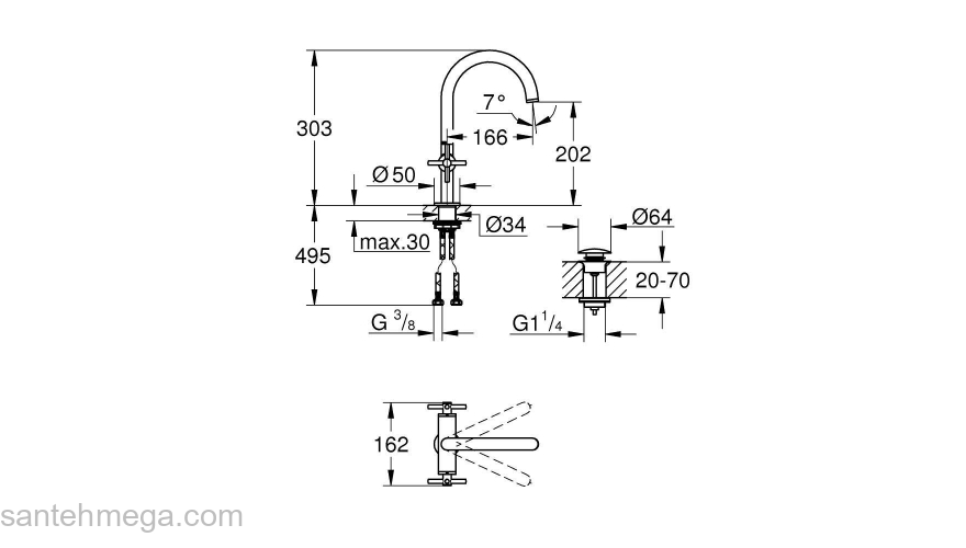 GROHE 21019DC3 Atrio New Смеситель двухвентильный для раковины на 1 отверстие, крестобразная ручка, размер L, СуперСталь. Фото