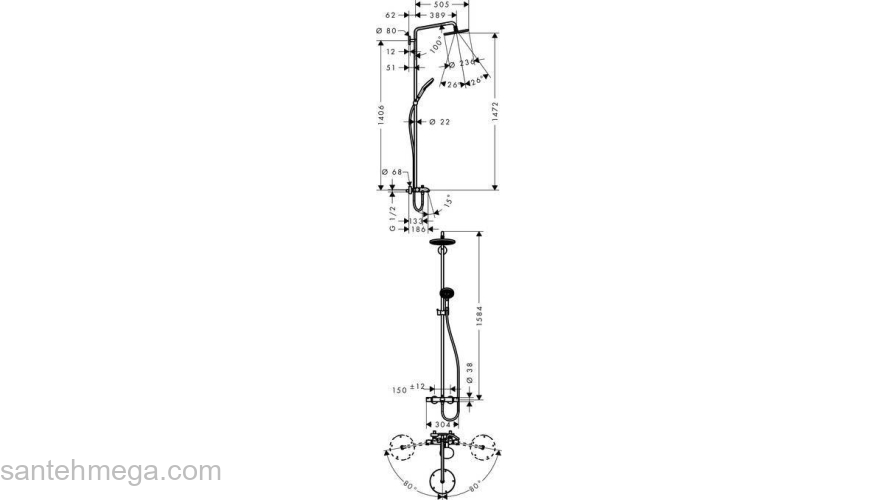 Душевая система HANSGROHE Raindance Select Showerpipe 240 27117000. Фото