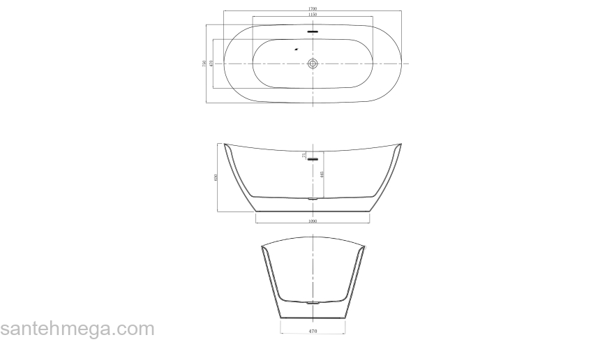 Ванна акриловая Azario GOLDFIELD 1700х750х650 свободностоящая, в комплекте с сифоном и металлической рамой GOL17075. Фото