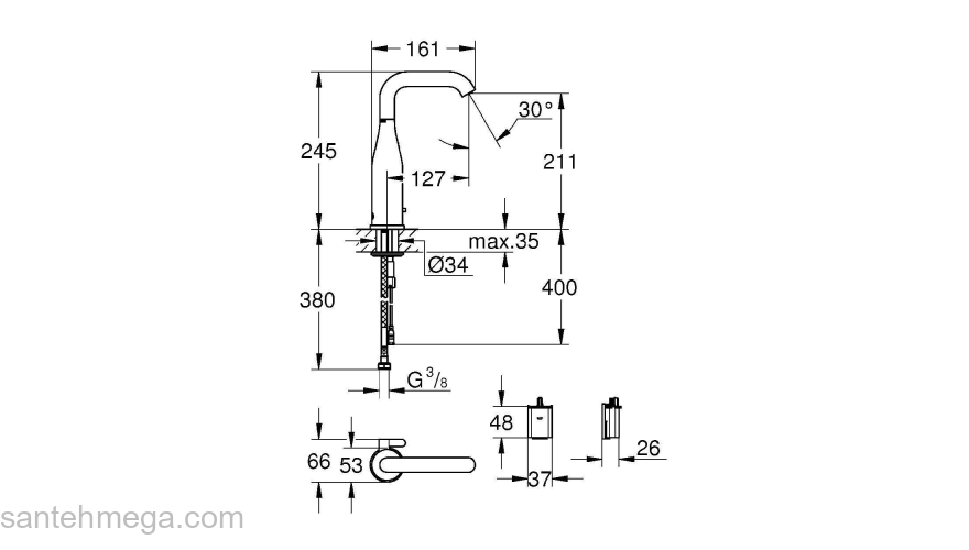 GROHE 36445000 Essence E Инфракрасная электроника для раковины со смешиванием, 6V литиевая батарейка. Фото