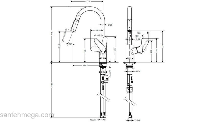 Смеситель для кухни Hansgrohe Focus под сталь 31815800. Фото
