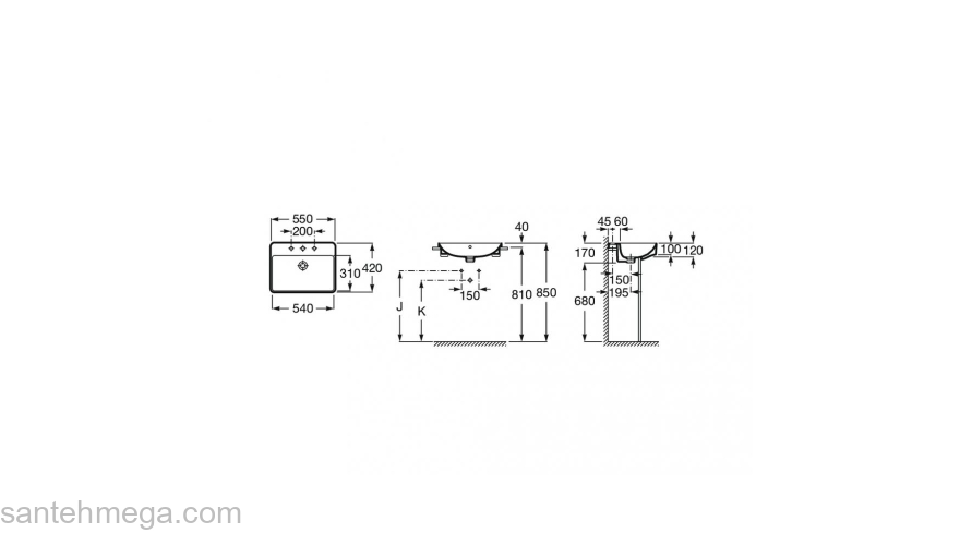 Раковина полувстраиваемая ROCA Inspira Square 55x42 32753S000. Фото