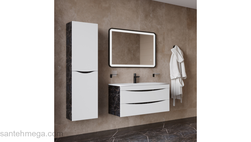 Тумба с умывальником подвесная 100 см белая/черный мрамор Cloud IDDIS CLO10B0i95K подходит ум. 0131000i28. Фото