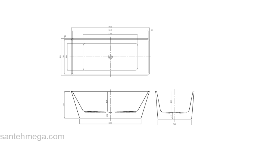 Ванна акриловая Azario LINCOLN 1690х800х580, свободностоящая, в комплекте с сифоном и металлической рамой LIN17080. Фото