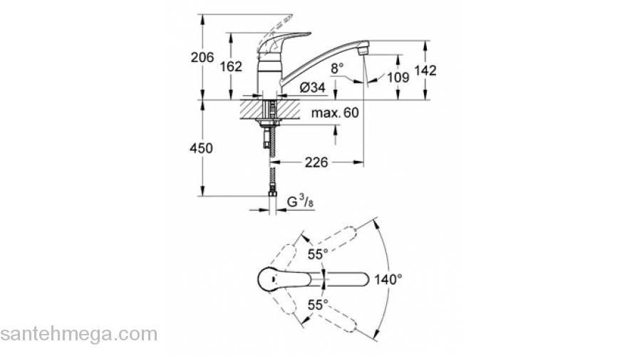 Смеситель для мойки GROHE Euroeco 32750000. Фото
