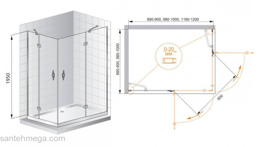 Душевой угол CEZARES Bergamo BERGAMO-W-AH-2-120/100-C-Cr-L. Фото