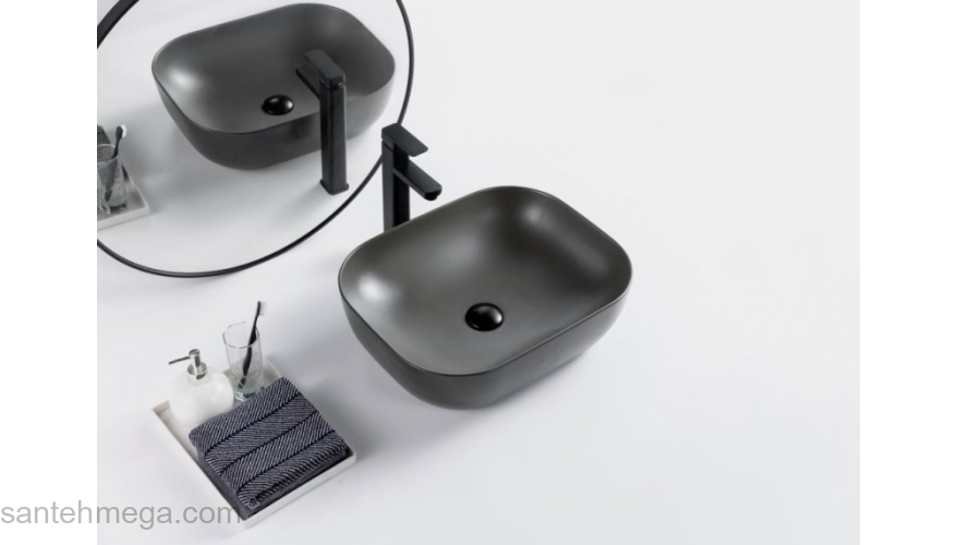 Раковина накладная BELBAGNO 50х40 BB1302-H311 серая матовая. Фото