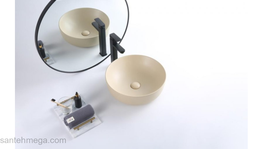 Раковина накладная BELBAGNO 41х41 BB1315-H316 бежевая матовая. Фото