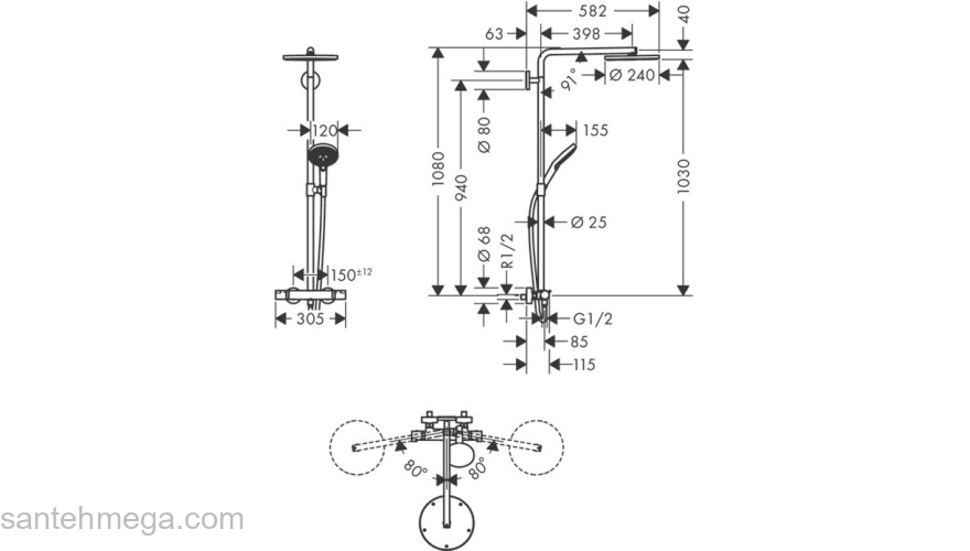 Душевая система Hansgrohe Raindance Select S Showerpipe 240 1jet PowderRain с термостатом 27633000, хром. Фото