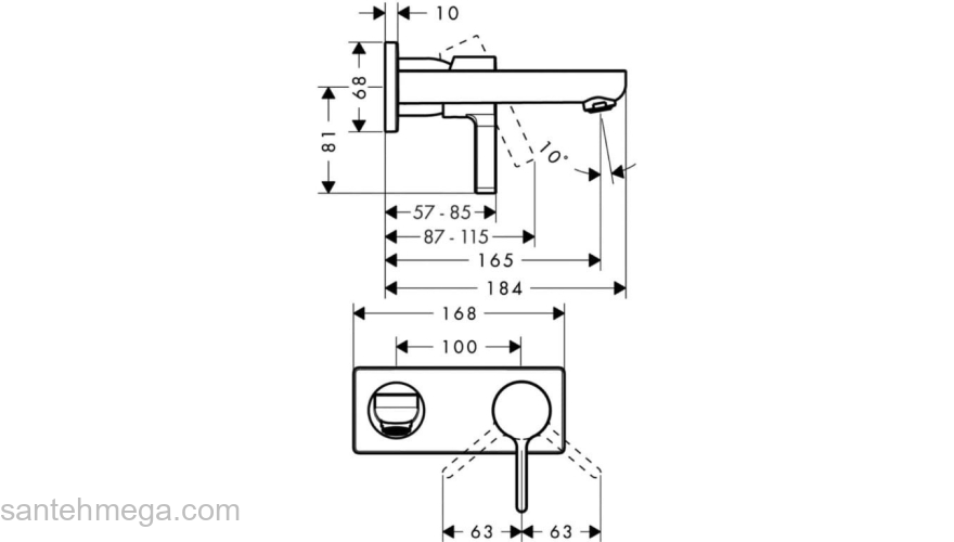 Смеситель для раковины настенный, излив 165мм Hansgrohe Metris S 31162000 хром. Фото