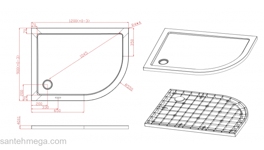 Душевой поддон SMC (стеклокомпозит) CEZARES TRAY-M-RH-120/90-550-35-W-L. Фото