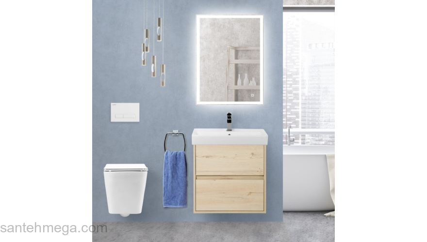 Тумба под раковину подвесная BELBAGNO NEON-500-2C-SO-PB Pino Bianco. Фото