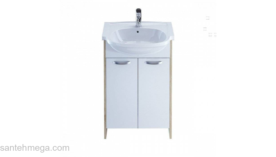 Тумба с умывальником для ванной комнаты напольная,белая/под дерево 60 см Volga Milardo VOL60W2M95K. Фото