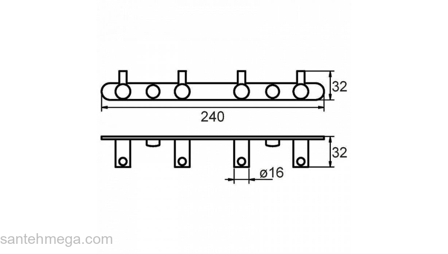 Планка с крючками четверная сплав металлов Milardo 005SM40M41 для ванной комнаты. Фото