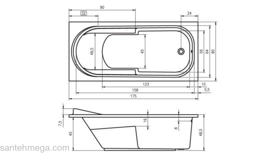 Ванна акриловая RIHO Columbia 175x80 BA04005. Фото